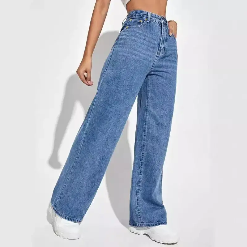 Women Jeans Denim Y2k Pants Wide Leg Long Pant High Waist Loose Casual Mom Straight Trousers Elegant Splice Autumn Winter 6