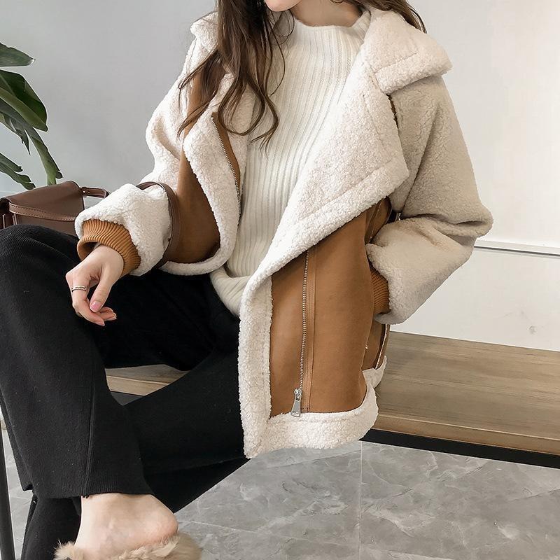 [2024] New Loose Fur coat women's short lambswool motorcycle clothing jacket womenswear tops 2