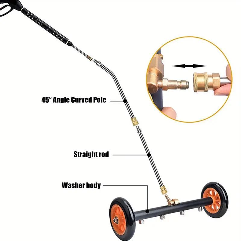 2-in-1 Pressure Washer Undercarriage Cleaner Water Broom, 16" Surface Cleaner Power Washer Attachment with 4 Nozzles 3 Extension Rods and QC Pivot Coupler, 4000 PSI 40cm 2