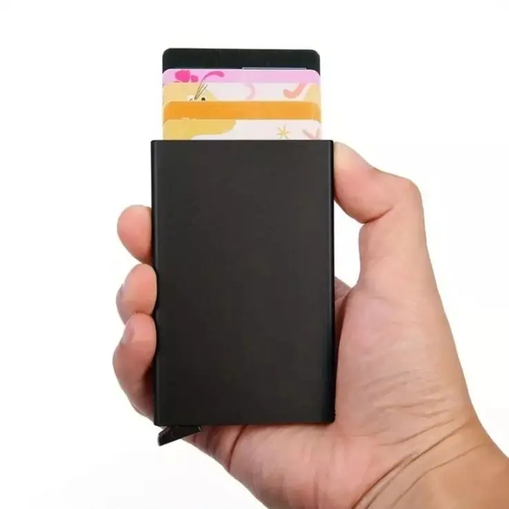 Credit Card Holder Mens Slim Anti-Theft Aluminium RFID Blocking Wallet ID Holder cardholders brown minimalist men's men 3