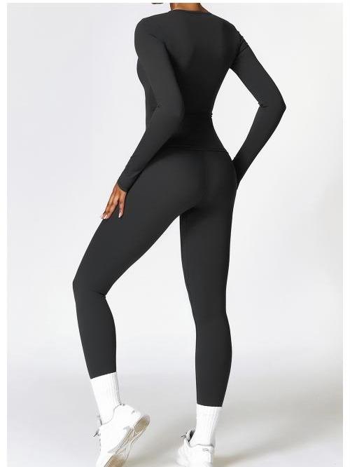Women's Quick Dry Long sleeve Tee and High Waist Leggings Gym Set 4