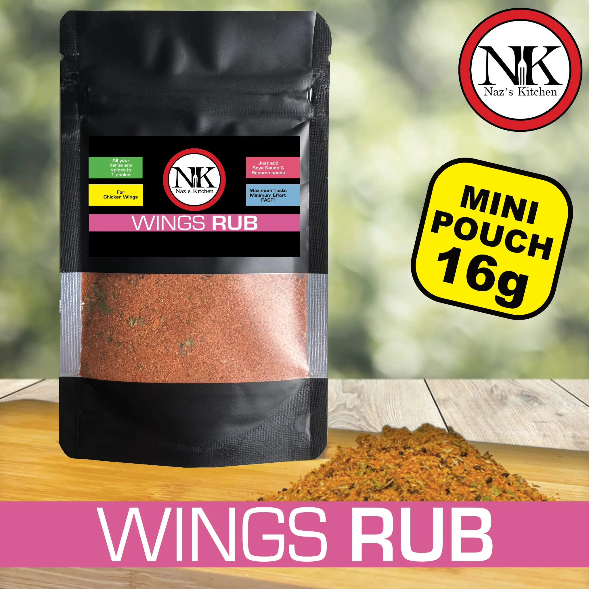 Naz's Kitchen Wings Rub Flavour Spice MINI POUCH 16g