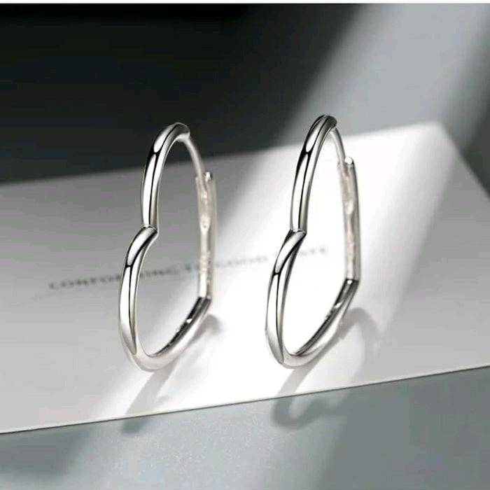 Heart Dangle Drop Earrings in Silver, Love Heart Huggie Hoop Earring with Heart Charm Pendant, Jewellery Gift 2