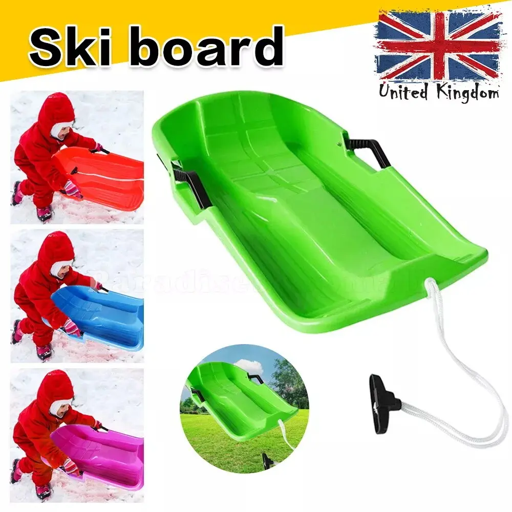 KIDS HEAVY DUTY SNOW SLEDGE TOBOGGAN SLEIGH SLED ROPE PLASTIC ADULTS SKI BOARD