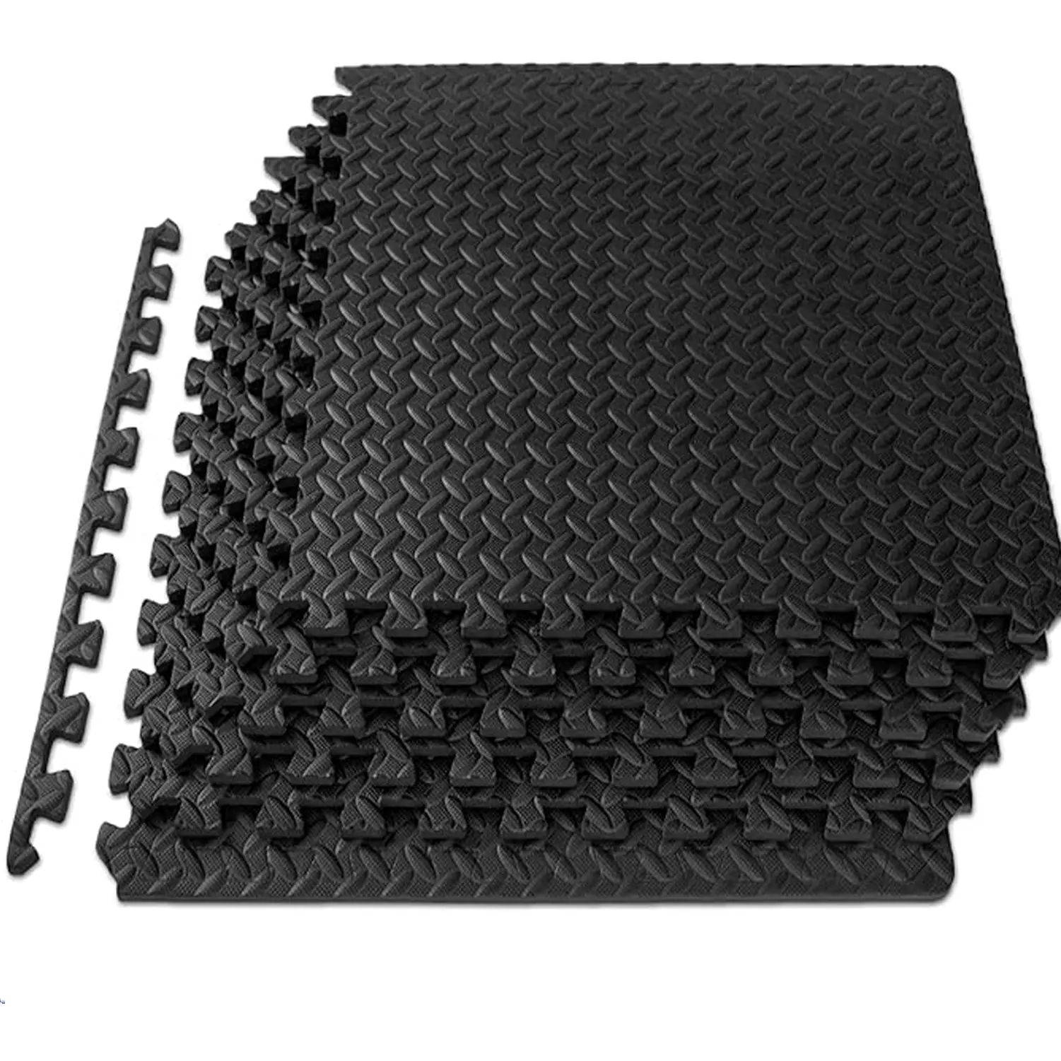 GYM FLOORING INTERLOCKING MATS X4 BLACK YOGA TILES 12 MM 60x60CM