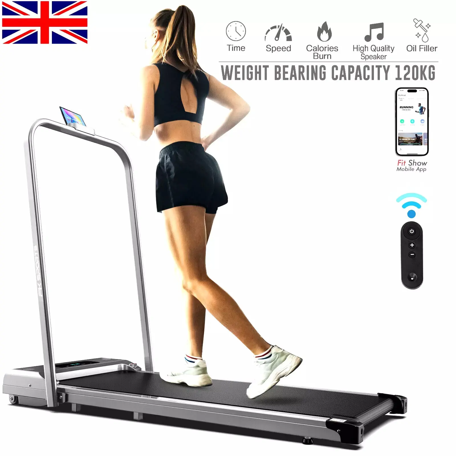 Walking Pad Treadmill for Home Electric Foldable Underdesk Smart Running Machine +Holder