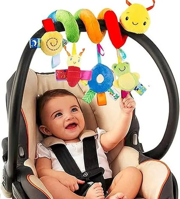 Spiral Pram Toys for Babies - Wrap Around Pushchair Stroller/Car Seat/Crib Sensory Toys for 0 3 6 9 12 Months Early Learning Play Bar Newborn Hanging Toy Infant Boys Girls Christmas Shower Gift 0