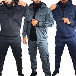 MENS HOODIE CARGO PANTS ZIP TRACKSUIT LOUNGE WEAR GYM SET Menswear Pocket Jacket Long Sleeve Navy Cuffed Overalls Underwear Plain Clothing Trouser Formal Wear Formal winter wear warm stylish Beige Longsleeves