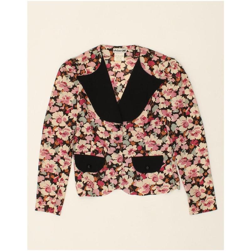 Pre-Owned VINTAGE Womens 4 Button Blazer Jacket IT 36 XS Pink Floral Triacetate 0