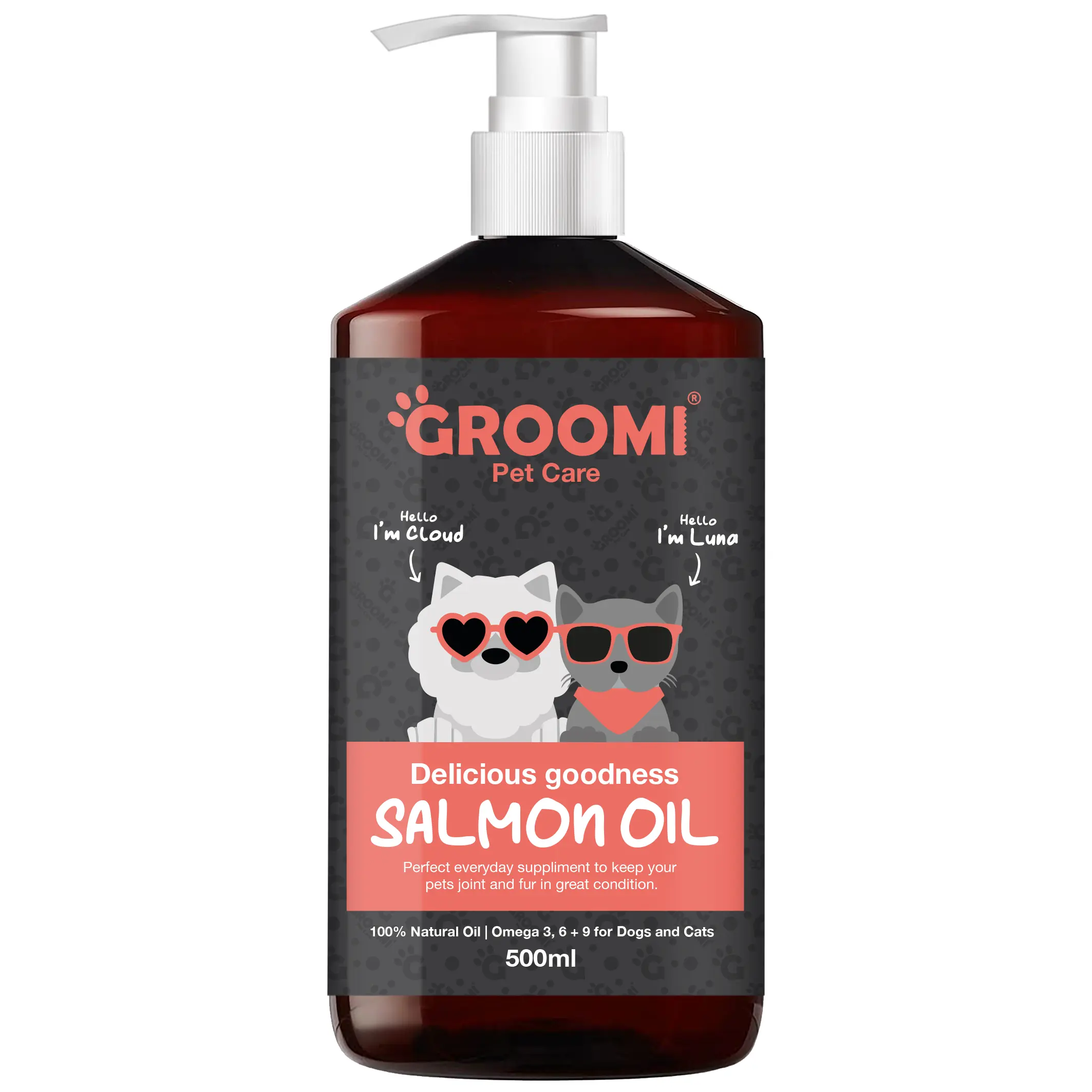 Groomi Pet Care -Salmon Oil - Perfect for Dogs & Cats - 500ml bottle - Pump included