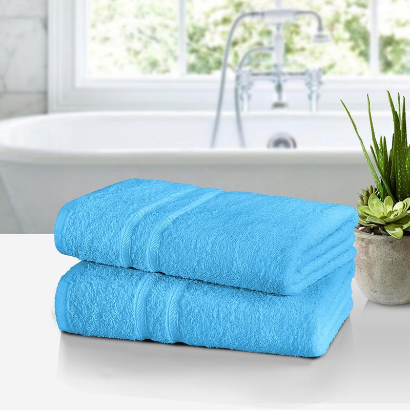 2X Super Jumbo Bath Sheets (Pack of Two)- Big Bath Towels 80X140cm (Approx) 100% COTTON TOWELS SOFT AND ABSORBENT Yarn Extra Large Size Bathroom Towels Quick Dry Ring Spun Yarn Long Lasting Lint Free Soft Bath Sheets Pack of 2 4