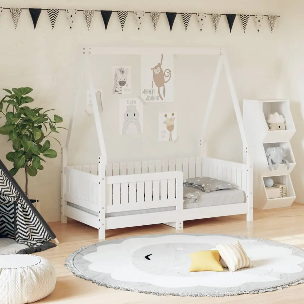 Children's Bed Frame in White, 70 x 140 cm | House Design | Ideal for Toddlers