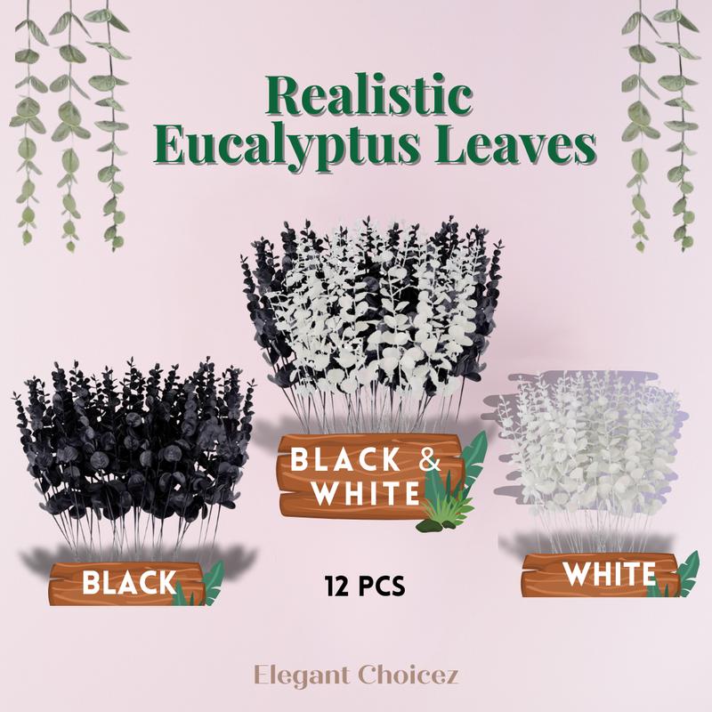 10 pc Black/White/Mix Eucalyptus Stems for Home Decor - Plants, Perfect for Festive Decorations - Ornaments, Set Ornaments Set Kitchen Spooky wax  melts 1