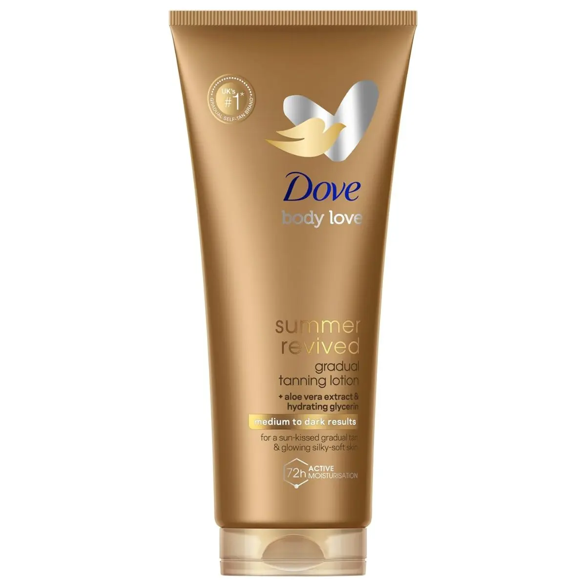 Dove Summer Revived Medium to Dark Gradual Tanning Lotion for a gradual tan and natural, radiant glow non‑greasy self-tan for all skin types 200 ml Body Care Hydrating Aloe Moisturizer Comfort Moisture Moisturizing Skincare Cosmetic