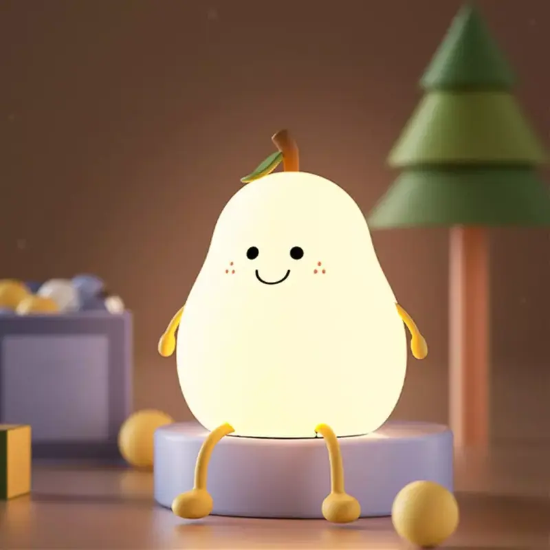 LED Pear Night Light Table Lamp Color Change USB Rechargeable for Bedroom UK - Cute Silicone Design Cable Charging 5