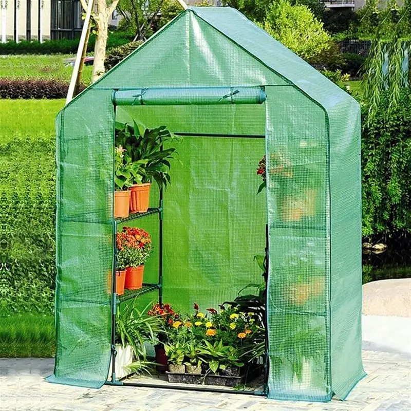 Walk In Greenhouse Compact Green House with 4 Shelves and Weatherproof PE Plastic Cover Plant House/Grow House for Garden and Outdoor Roll up Zip Panel Door Easy No Tool Assembly 1