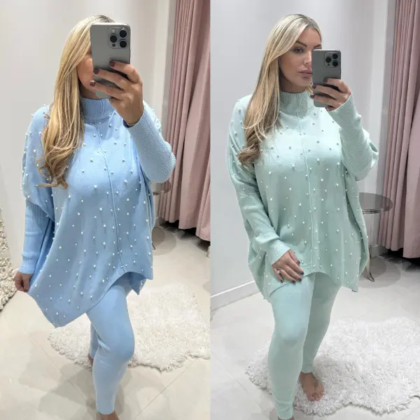 Pretty Dollz ~ Pearl Encrusted  Fine Knit Lounge Wear Set - Spring Colours two  piece  set co  ords  women 2  piece  set  women