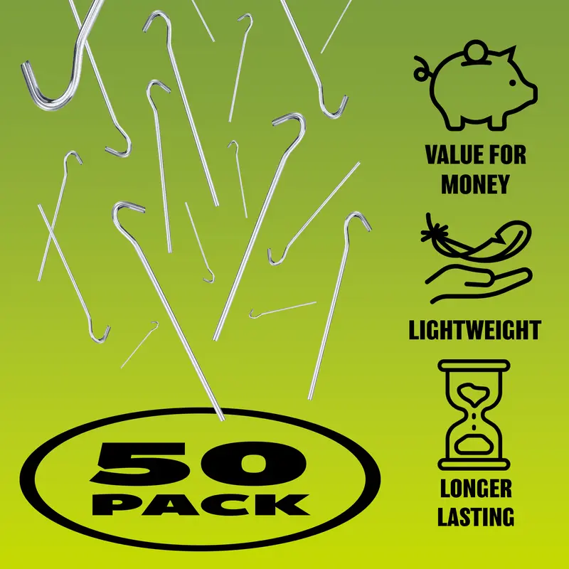 Pack of 50 Alloy Steel Long Tent Pegs - 9" (23cm) for Camping, Gazebos, Tarps, Netting, Football Goals | Durable Hooks Ground Garden Metal Peg | Rust Free, Heavy Duty, Strong Steel - Galvanised Silver 5