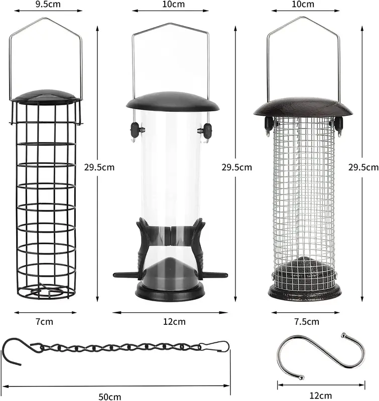 Bird Feeders Hanging,Wild Birds Feeders Mesh Feeding Stations with Steel Hooks Hangers, Metal Bird Feeder for Garden, Hanging bird feeder set + BONUS 3pcs Hooks and 2pcs Hanging Chain（Set of 8） 1