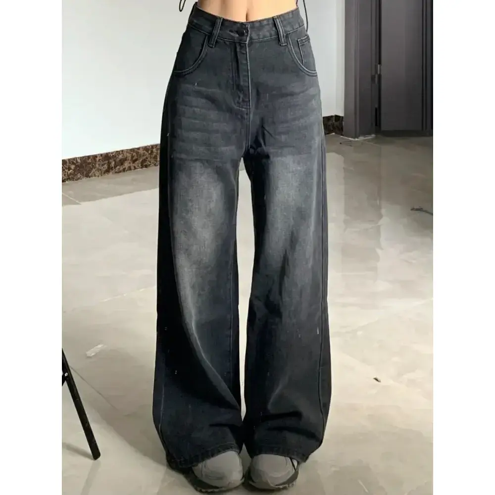 Vintage Black Jeans Women High Waist  Y2k 90s Streetwear Baggy Casual  Fashion Straight Washed Denim Trouser