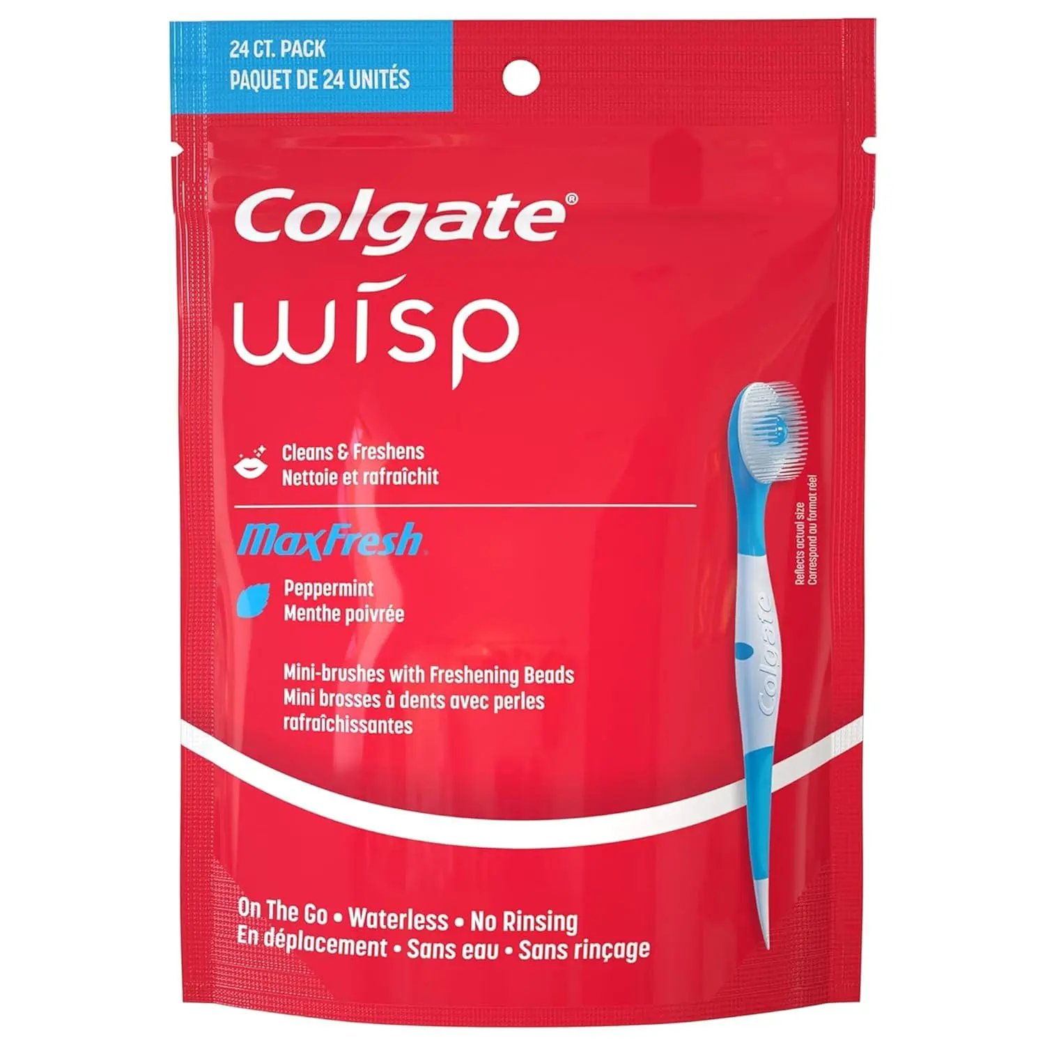 Colgate Wisp Portable Mini-Brush Optic White, Coolmint, 24 Count Oral Pack Gentle Bristle Comfort Cleanser Toothbrush