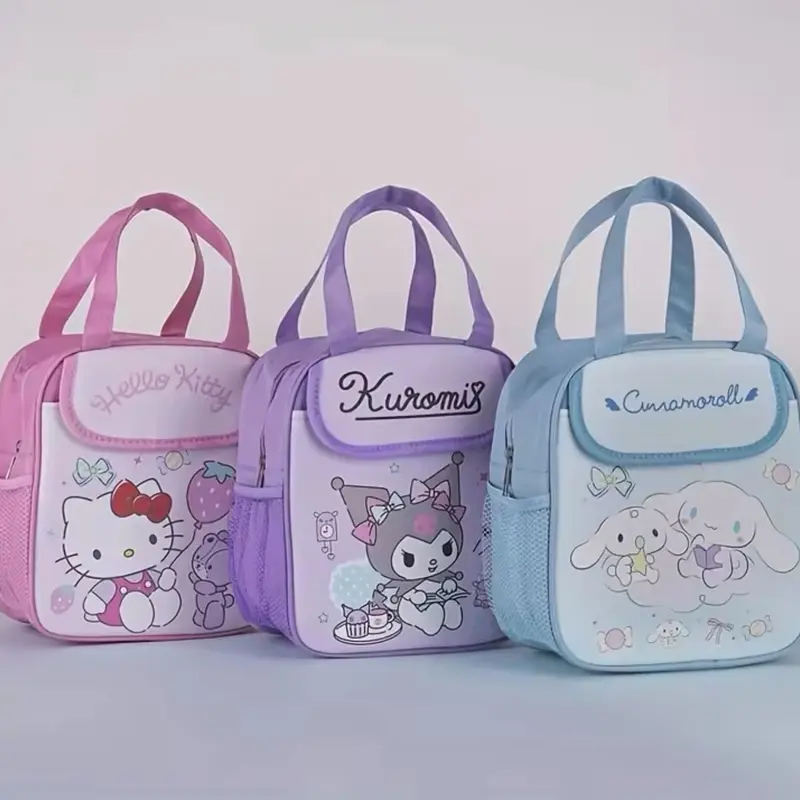 1pc Cute Sanrio Hello Kitty, Cinna & Kuku Insulated Fashionable Lunch Bag - Reusable, Foldable, Zipper Closure, PU Material, Unlined 0
