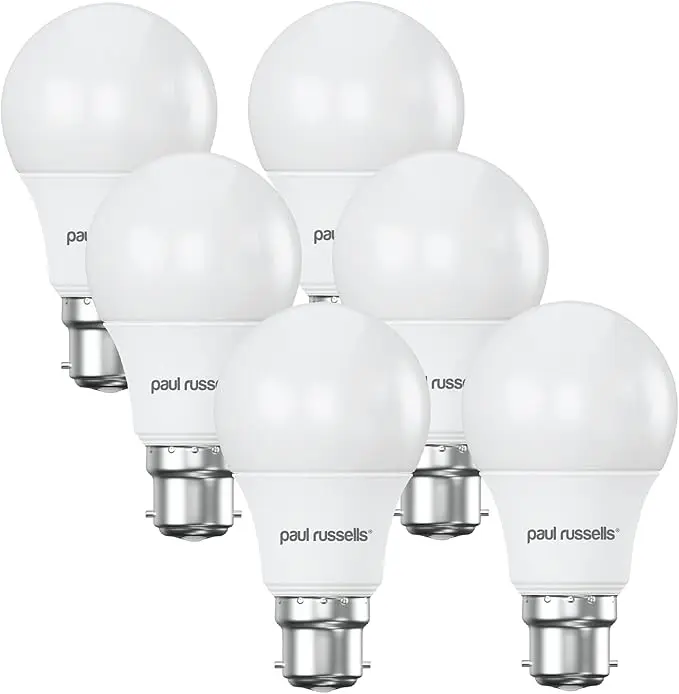 6x paul russells LED Bulbs Bayonet Cap B22, 100w Equivalent Bulbs, 13W 1521LM LED Bulbs, 6500K Daylight, Classic Frosted A60 BC GLS Standard Energy Saving Non-Dimmable Light Bulbs, Pack of 6