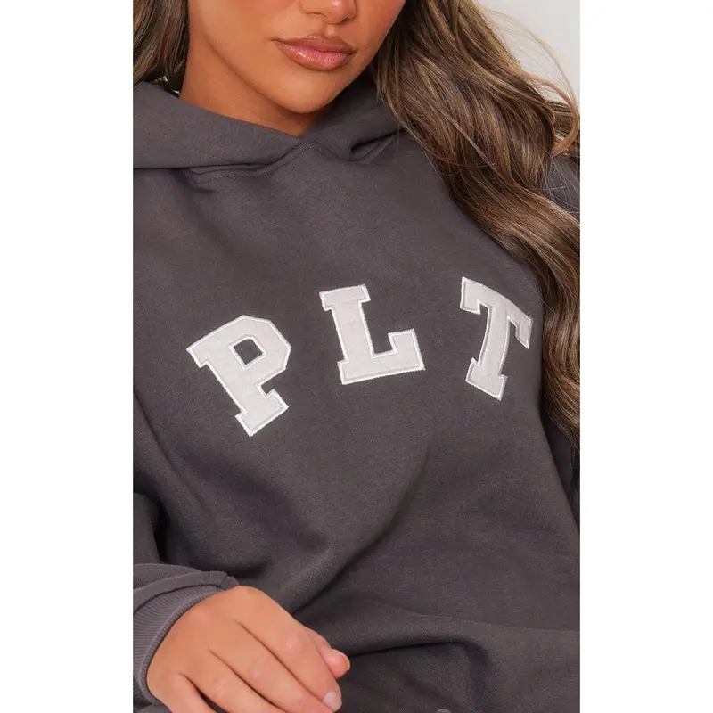 PRETTYLITTLETHING Charcoal Logo Oversized Hoodie 3