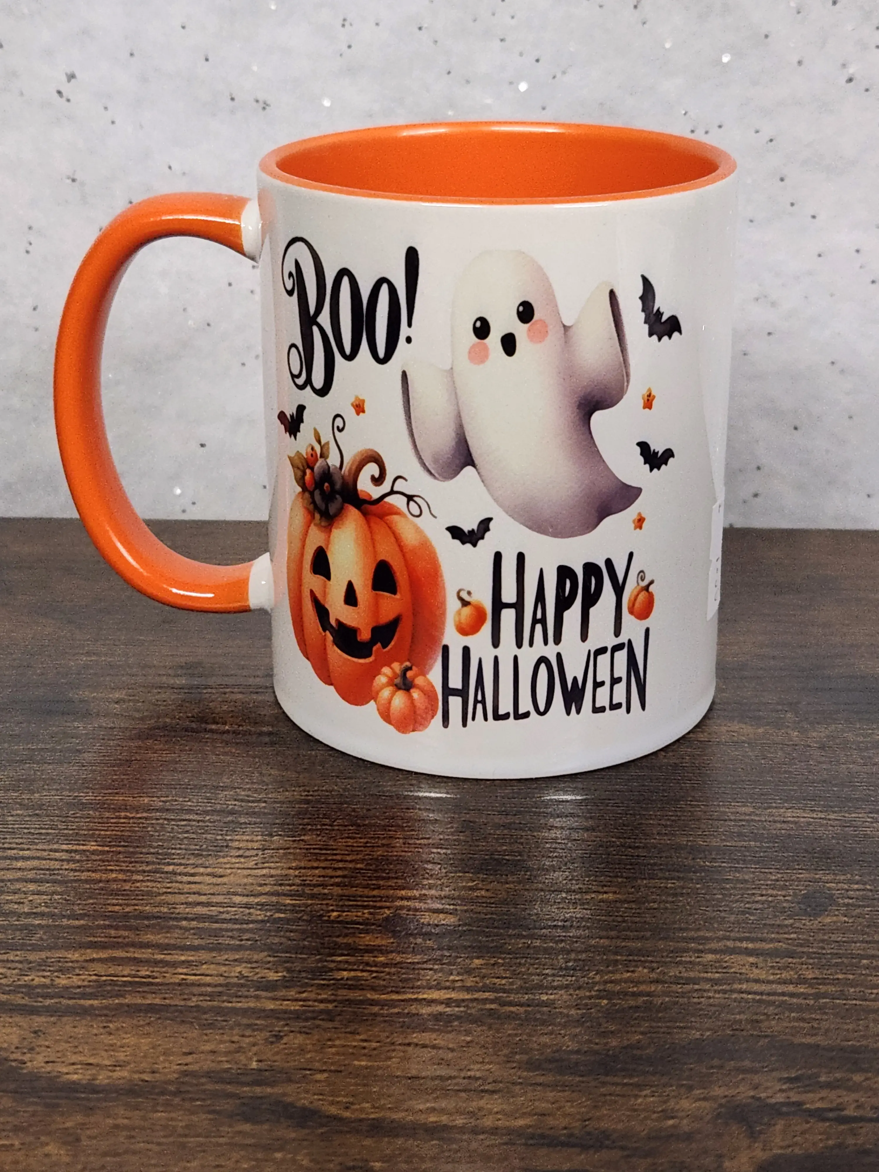Happy Halloween Festive Mug with Ghost and Pumpkin Design with optional coaster - Mug, Drinkware Ceramic Set