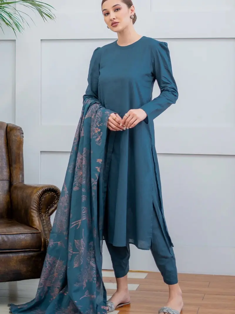 Wear ego, Peacock Blue, Cambric, 3 Piece Stitched,