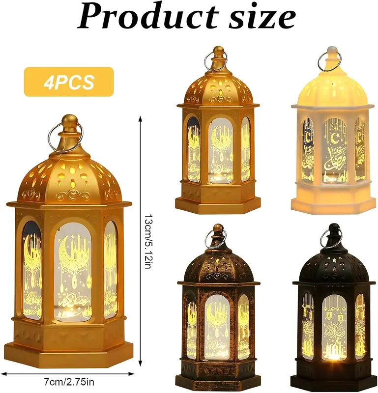 Ramadan Decorations for Home, 4 Pieces Ramadan Lantern Decoration, Ramadan Decorations Ramadan Lights, Eid Mubarak Decorations Lights, Eid Decorations, Ramadan Lantern Table Decor for Home 1