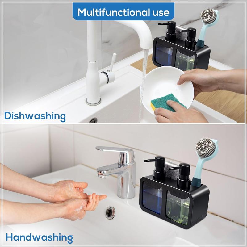 Soap Dispenser, Refillable Wash Hand Liquid, Dish Detergent, Shampoo Lotion Bottle with Pump Head and Label, Ideal for Kitchen & Bathroom Sink or Shower (Black) 1