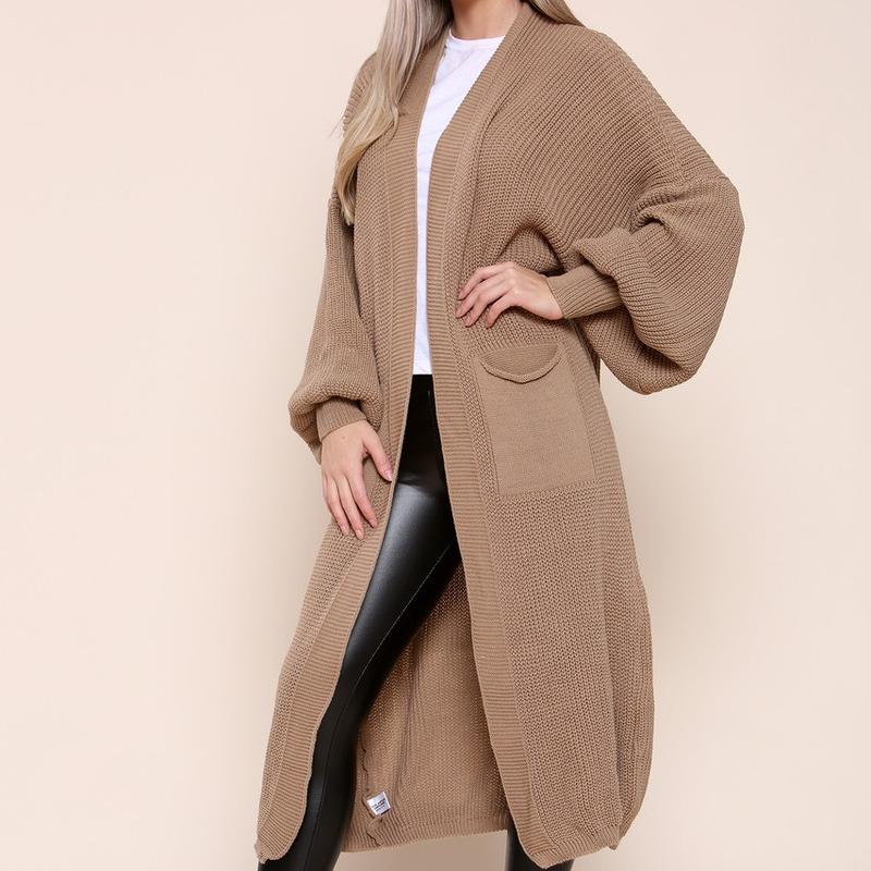 WOMENS LONGLINE BALLOON SLEEVE KNITTED CARDIGAN WITH POCKETS 7