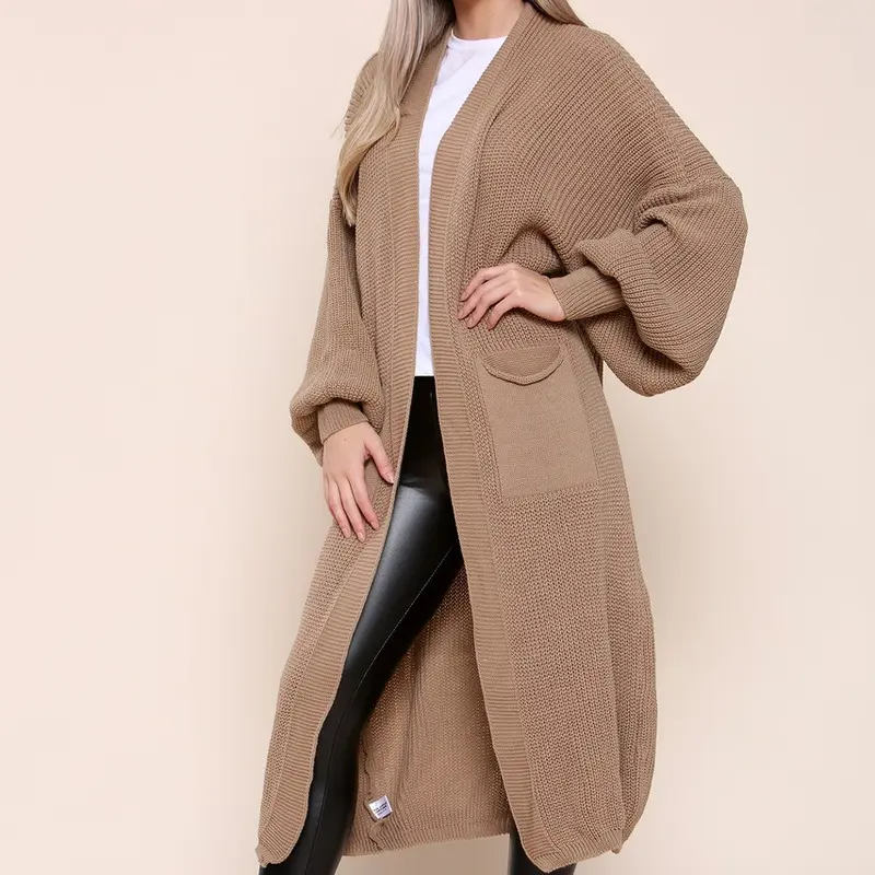 WOMENS LONGLINE BALLOON SLEEVE KNITTED CARDIGAN WITH POCKETS 7
