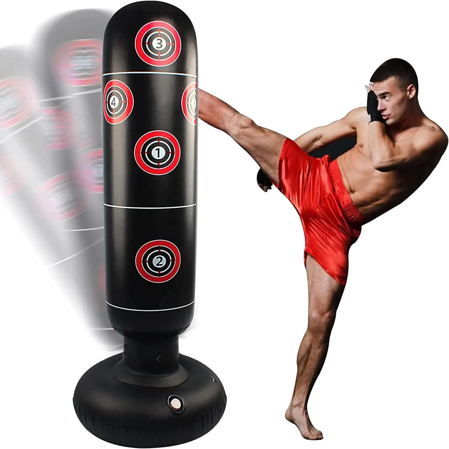 Sport Heavy Duty Free Standing Boxing Punch Bag Kick Adults Kids Kickboxing MMA Martial Arts Inflatable Punching Training Reflex Kick boxing, Karate, Stress Relief, Home Gym Target Taekwondo