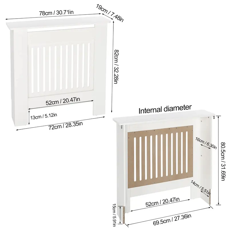 Radiator Cover Grey Modern MDF Vertical Slats Wooden Top Cabinet for Living Room Bedroom Hallway 1