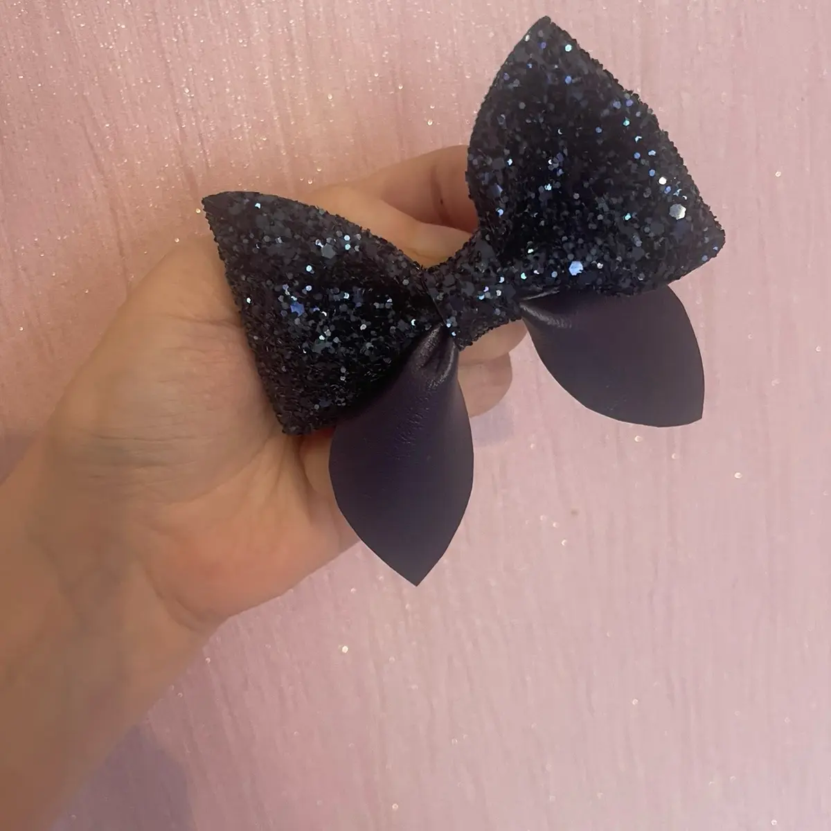 TWO Glitter and Leatherette hair bows