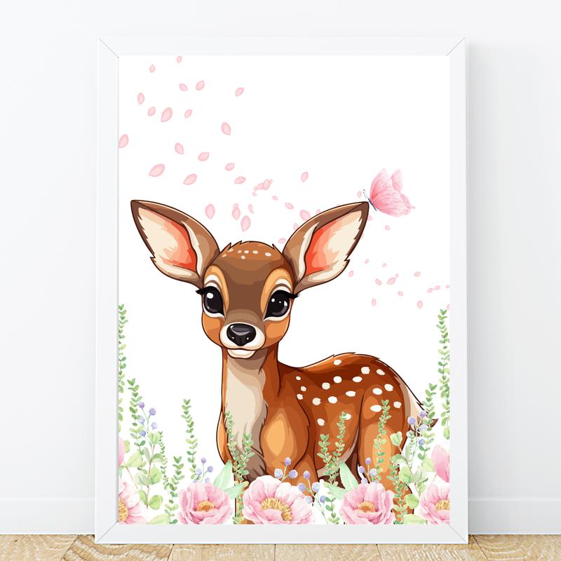 Set of 3 deer prints, baby girl nursery personalised print, woodland animal print 3