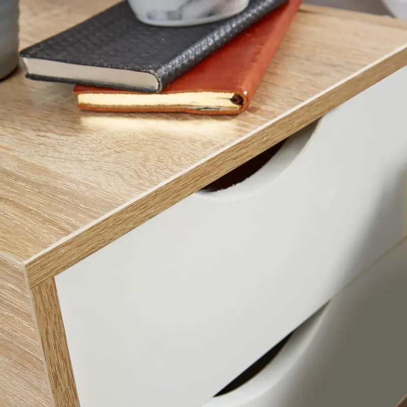 Big Furniture Warehouse Bedside Cabinet 2 Drawer Oak White Lamp Side Table Solid Wood Legs Scandi Style 6