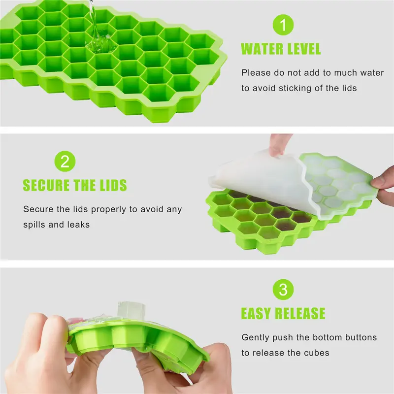 HOMESSENTIALS Silicone Ice Cube Trays with Lids Pack of 2 - Easy Release, Food-Grade, Spill-Proof, Odourless, Stackable & Dishwasher Safe Kitchen Utensils icecubetray 4