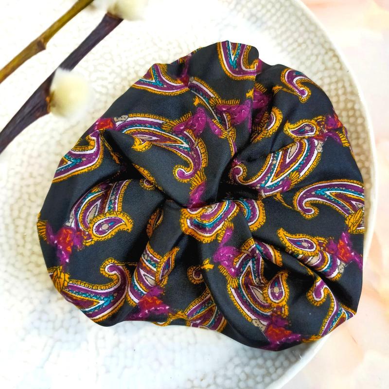 "Sage" Dark Paisley Hair Scrunchie 3