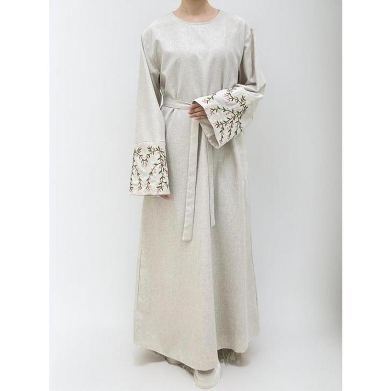 【2025】Arabic Clothing-floral Embroidery Long Sleeve Belted Tunic Dress, Elegant Long Dress for Women, Women's Islamic Clothing for All Seasons, Abaya for Daily Wear 0
