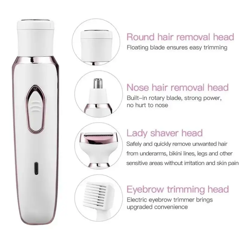 4 In 1 Electric Rechargeable Hair Removal Device, 1 Set Nose Eyebrow Face Razor For Gift, Wet & Dry Private Area Trimmer For Winter Gift, Electric Hair Removal Device For Women, Halloween, Christmas, Gadgets flawless  eyebrow 6