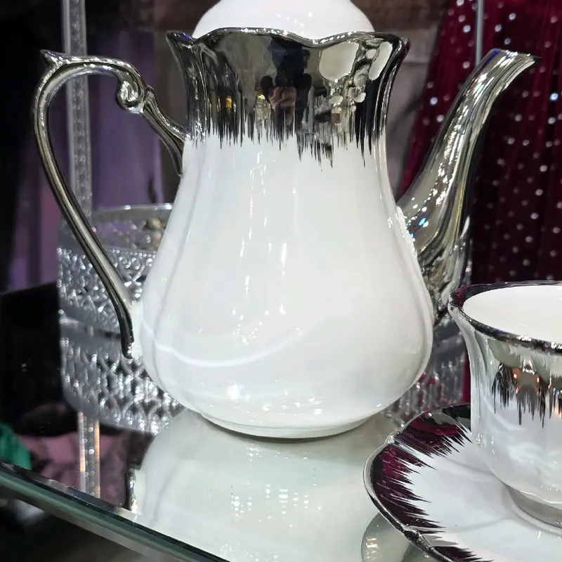 Elegant Turkish Ceramic Tea Set with Golden & Silver Accents and Stand for Tea Lovers - Teacup 8