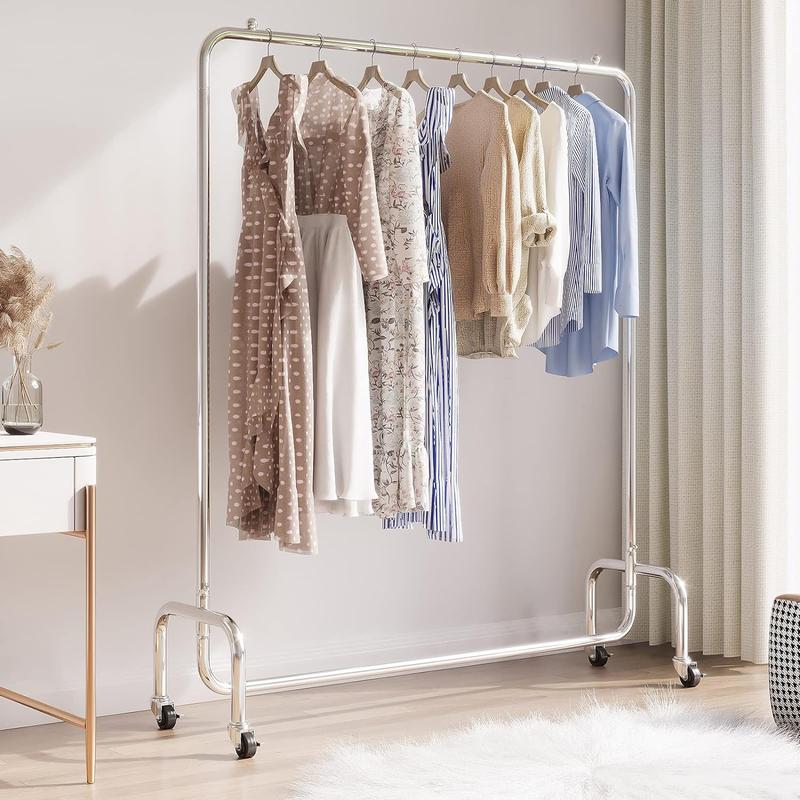 Heavy Duty Clothes Rack Open Wardrobe on Wheels Accessories Laundry Stainless Steel Hangable 1