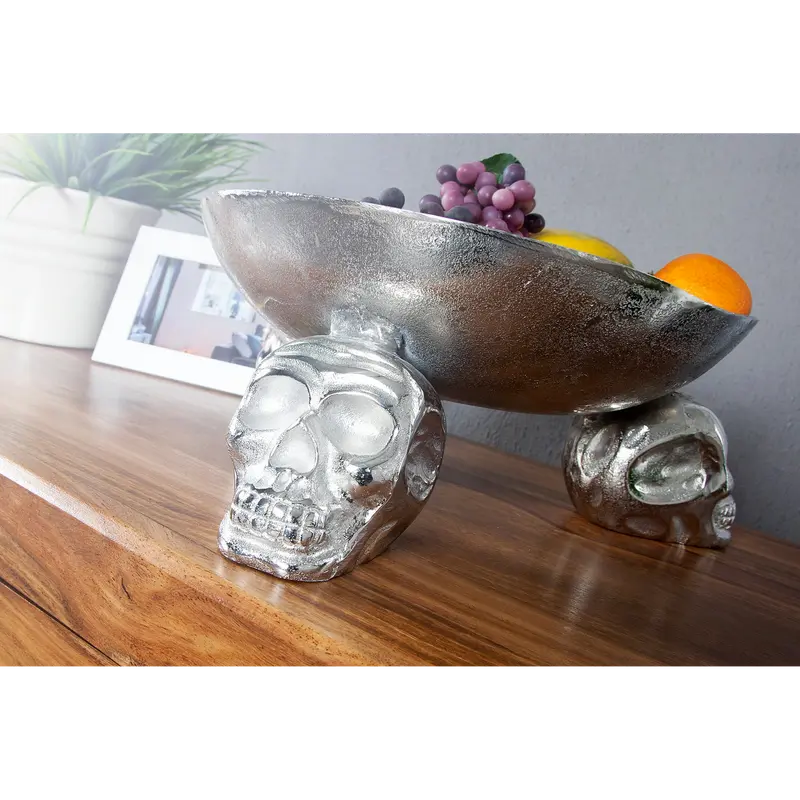 Design decorative bowl SKULL 35cm silver aluminum skull 1