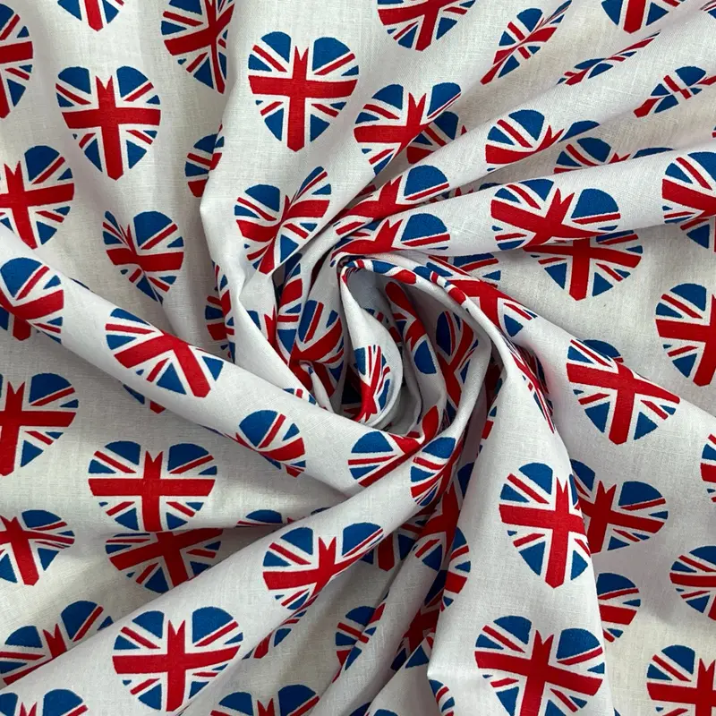 Love Hearts Kings Coronation Union Jack Polycotton Fabric 2
