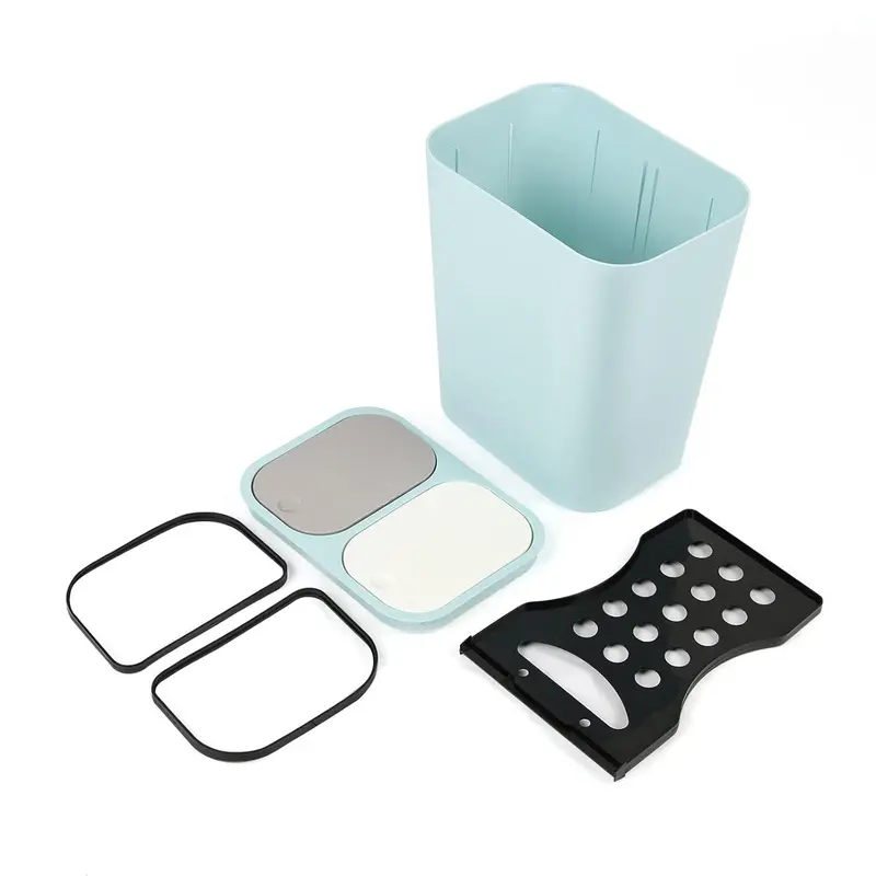 LN COZY CORNER  Double Recycling Waste Bin 12L Recycling Garbage Container Rectangle Plastic Push Button Dual Compartment Recycling Garbage for Kitchen Office Home Living Room (Blue) 4