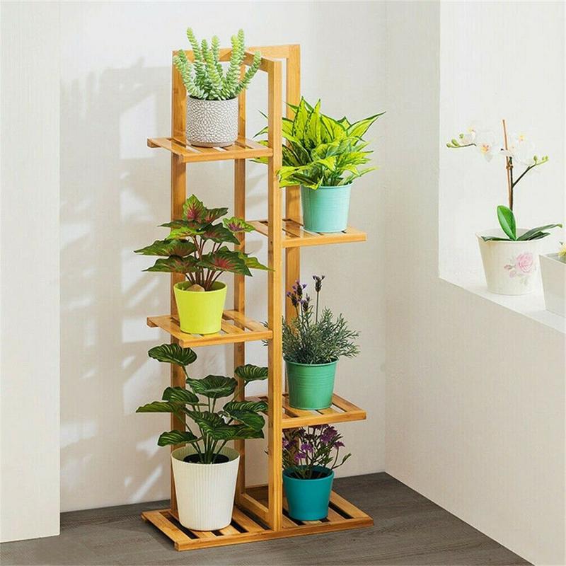 Bamboo 5 / 6  Tier  Plant Stand Rack Multiple Flower Pot Holder Shelf Indoor Outdoor Planter Display Shelving Unit for Patio Organiser Wooden 1