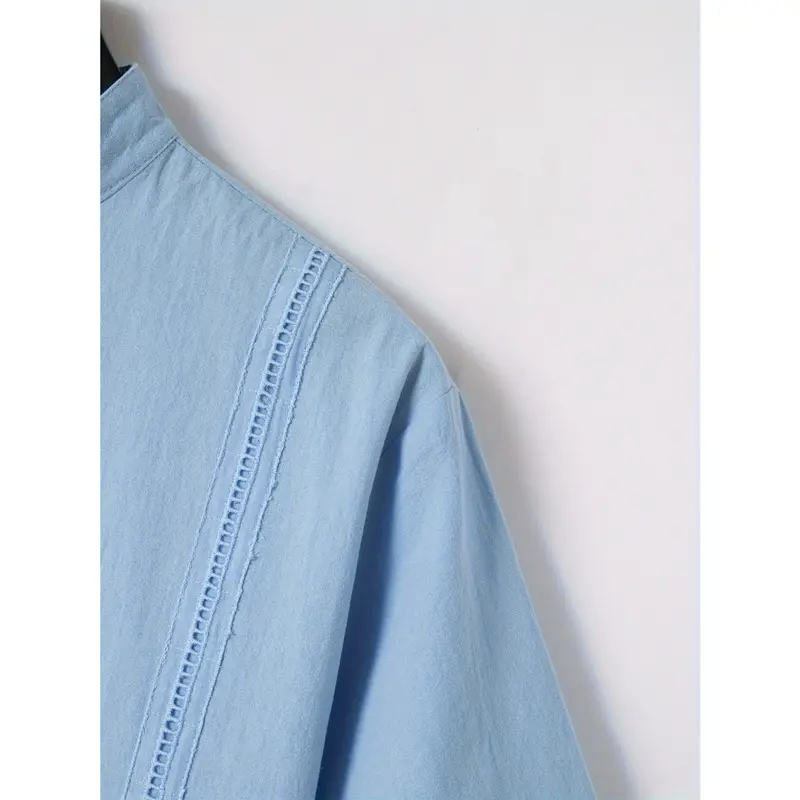 Men's Solid Ethnic Style Band Collar Jacket For Spring Summer, Stylish Casual Cotton Shirt For Males 8